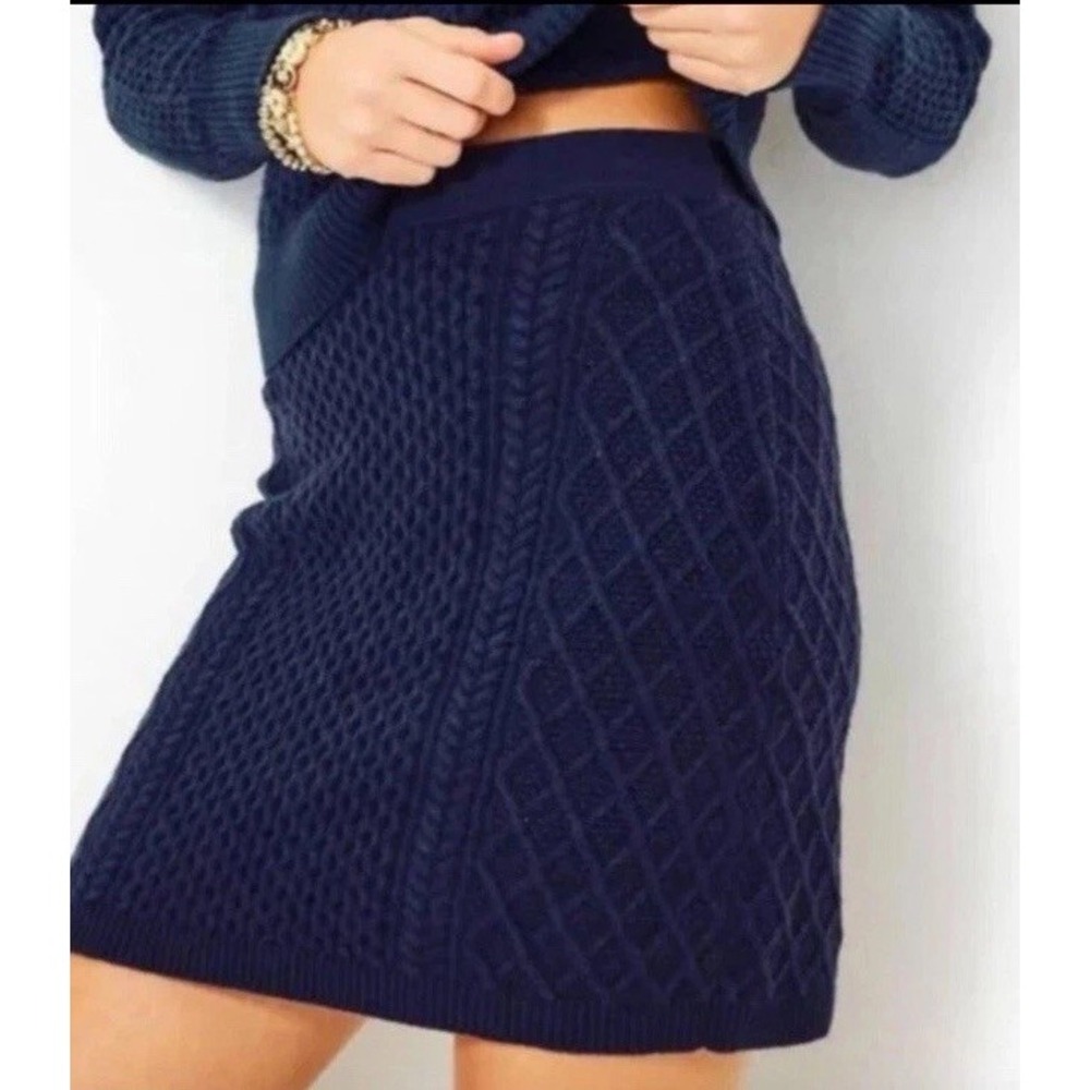 Lilly Pulitzer Lizona Sweater Skirt Women Medium Navy NEW Cable Knit coastal